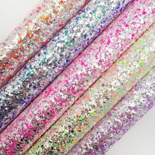 Amonglitter Crystal Chunky Glitter Leather Fabric Sheets, Glitter Fabric for DIY Bows Bags and Shoes 21x29cm A4 size MB015A