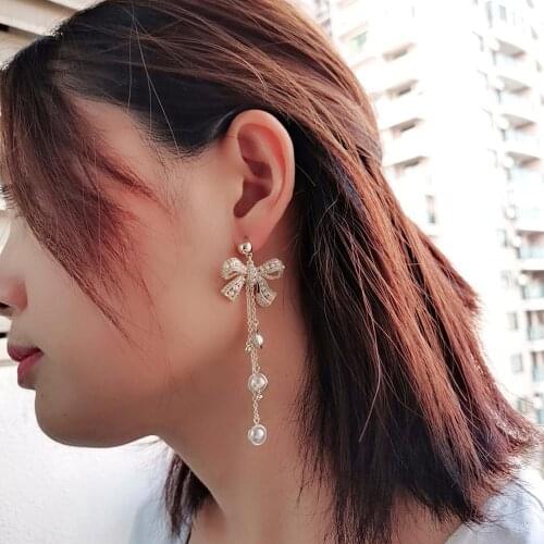 LONDANY Fashionable popular bow earrings tassel pearl earrings