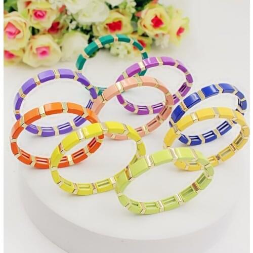 European and American Ins DIY Fashion Popular Enamel Womens Bracelet Bohemian Long Square High Quality Couple Bangle Jewelry