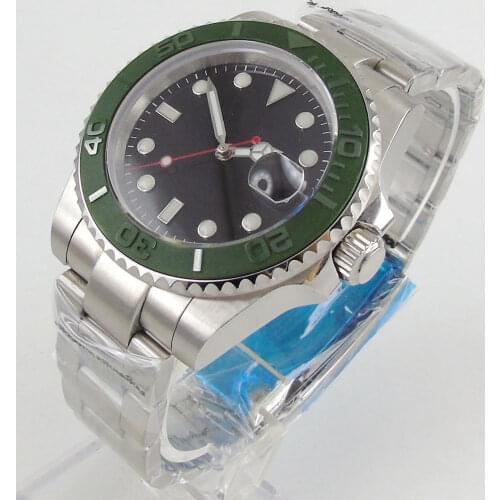 40MM Black Sterile Dial Business 21 Jewels MIYOTA 8215 Magnifier NH35A Clear Glass Back Bezel Insert Automatic Mens Watch