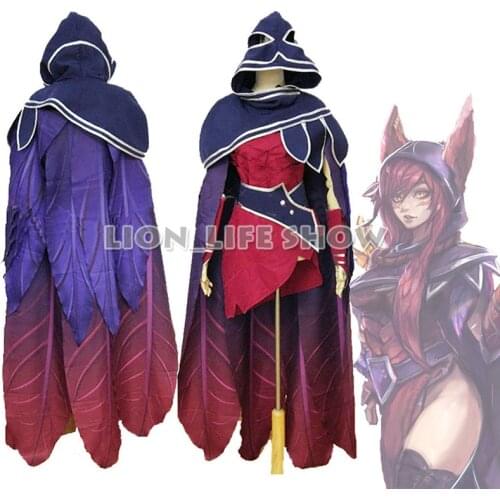 Game LOL Xayah The Rebel Hooded Cloak Cosplay Costume Full Set