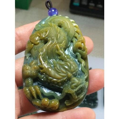 Real 7A Myanmar jade Hand-Carved jade dragon yellow green jade pendant jade necklace pendants jewelry jade necklaces woman
