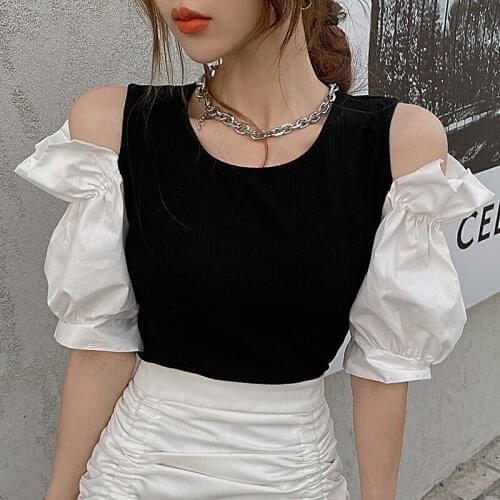 New Puff sleeve Off shoulder Women T-shirts Tops Korean 2021 Summer Sexy Female Short Sleeve Women T shirt y2k tops