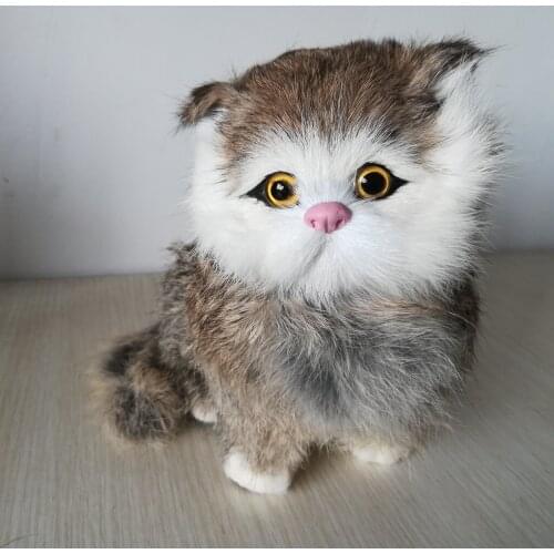 Plastic &furs dark khaki cat about 18x16cm squatting cat hard model prop.home decoration Xmas gift w0652