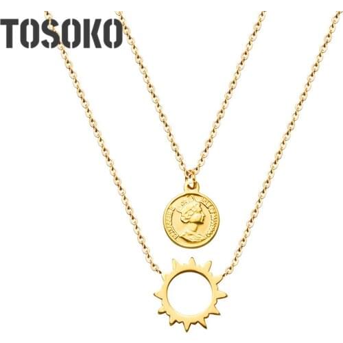 TOSOKO Fashion Jewelry Queen Image Sun Goddess Pendant Womens Fashion Double Clavicle Chain BSP351