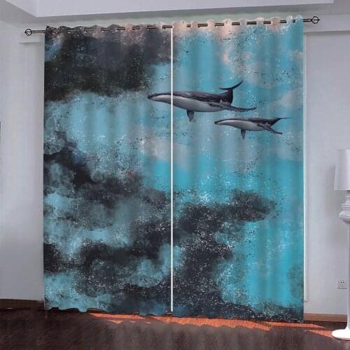 Custom 2020 modern Marine dolphin curtains for living room bedroom kitchen window curtain 3D Blackout curtains home goods