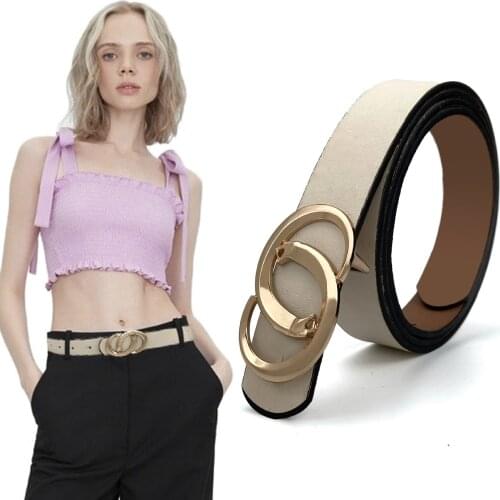 New Double C Unique Pu Belt Women Fashion Thin Metal Buckle Belts Female Jeans Brand Design Waistband 2021