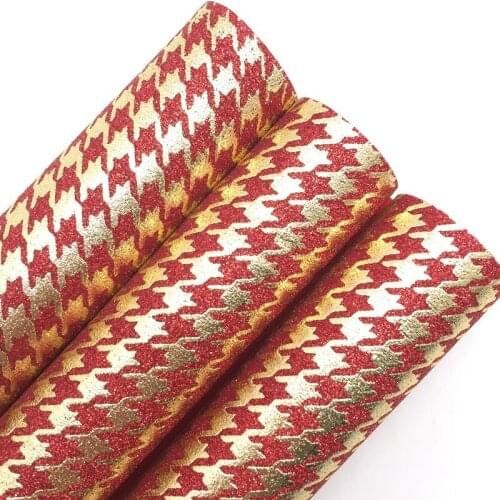 LEOsyntheticoDIY Christmas Red and Gold Glitter Vinyl Fabric Sheet Matching Backing Leather Faux Vinil DIY A4 SIZE R082
