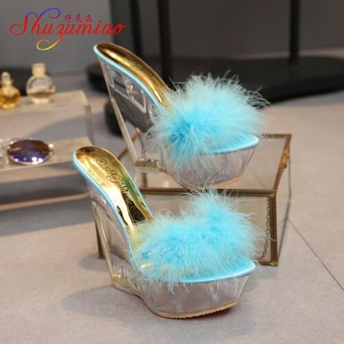Slippers Sandals Women Shoes Ultra-high Heels 14CM Thin Heels Wedding Banquet Goddess Platforms Thick Bottom Shoes Model Catwalk