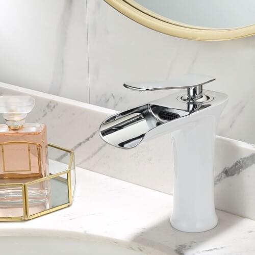 Bathroom Faucet White and Gold Waterfall Faucet Brass Basin Faucet Bathroom Sink Faucet Mixer Tap Hot & Cold Sink faucet