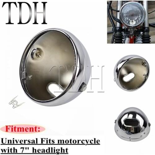 Universal 7" Motorcycle Chrome Headlight HeadLamp Bulb Bucket Housing For Harley Dyna Chopper Custom