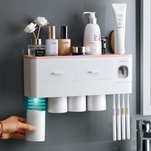 Bathroom Toothbrush Holder Set Automatic Toothpaste Dispenser Holder Dust-proof Toothpaste Holders Wall Mount Toothbrush Tool