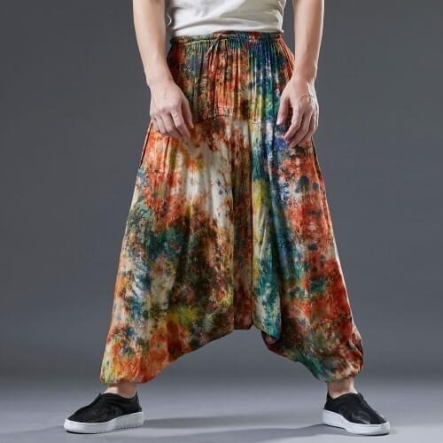 Spring Men Yoga Pants Linen Loose Crotch Pant Baggy Bloomers Running Jogger Fitness Gym Workout Casual Pant Activewear Sweatpant
