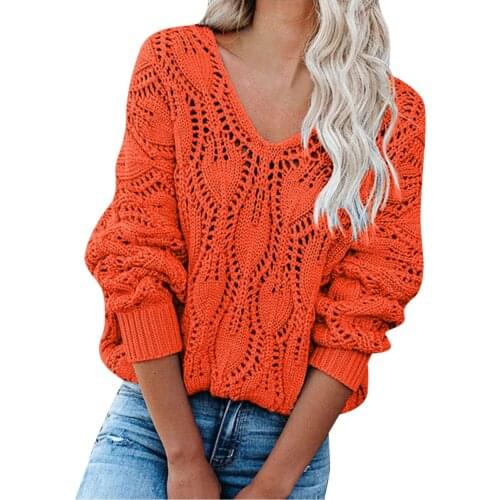 Autumn Women Solid Color Oversized Sweater Long Sleeve V-Neck Knitted Sweater Casual Striped Pullover Jumpers 2021 New Female