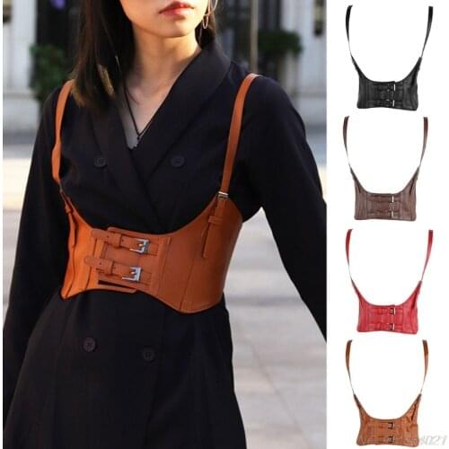 Women Vintage Gothic Faux Leather Underbust Corset Crop Top Solid Adjustable Vest Waist Belt Double Buckle Cincher 21 wholesales