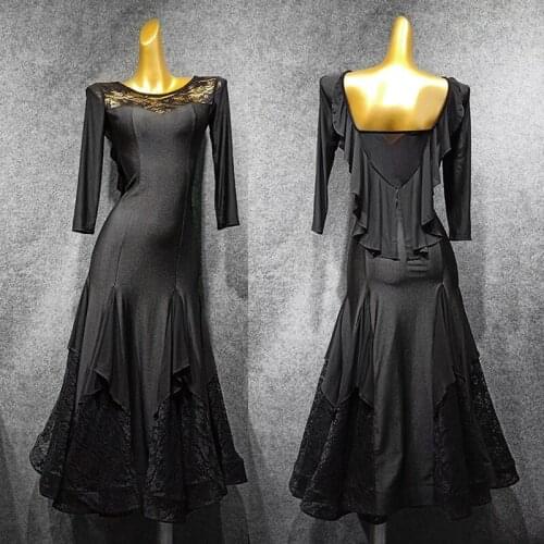 Ballroom Dance Competition Dresses Women Black Lace Flamenco Waltz Dress Spanish Clothes Professional Performance Wear DN4017