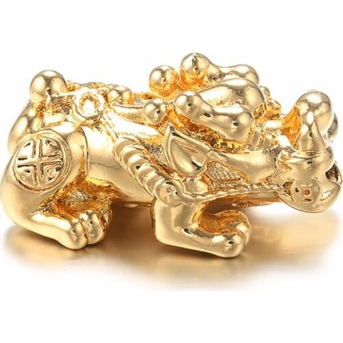 Gold Pi Xiu Lucky spacer bead long retention create charms brass Jewelry Making Bracelet Pendant findings Vintage DIY Handmade