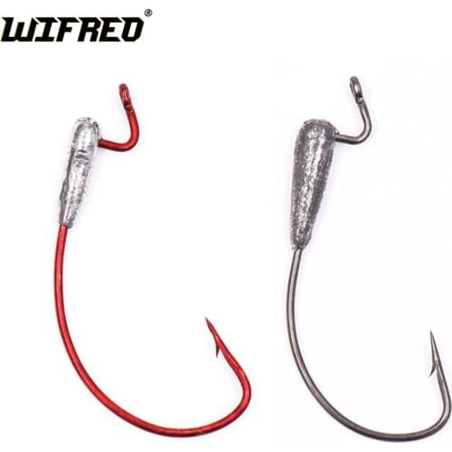 10pcs Shank Weighted Crank Worm Fish Hook Red Silver Color Bass Fishing Hook Fishing Tackle Taxas Rig Hooks 4/0 5/0