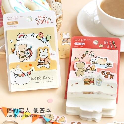 100Sheets/pack Cartoon Animal Rabbit Memo Pad Stickers Decal Sticky Notes Scrapbooking Diy Kawaii Notepad Diary 500