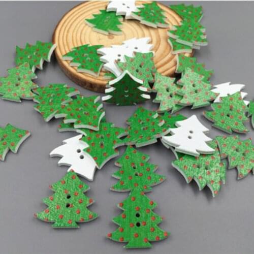 100pcs Christmas Tree Design Wooden Sewing Buttons DIY Embellishments 25mm Free P&P