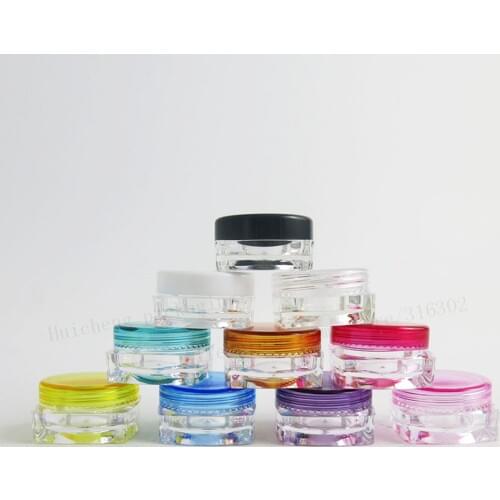 100 x 3g Mini Travel Refillable plastic cosmetic make up cream jar sample display square cream bottle Containers PS material
