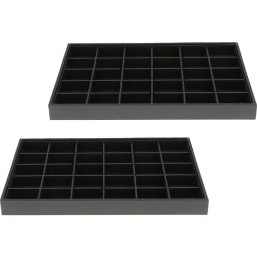 2 Pcs. 30 Compartments PU Leather Jewelry Tray Jewelry Display Box Jewelry Box, Black