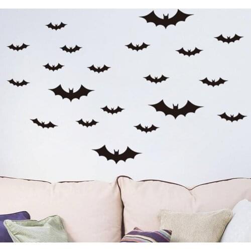 20Pcs Waterproof Removable Halloween Bat Wall Sticker Home Bedroom Decal Decor Party Halloween DIY Craft Making Accessory