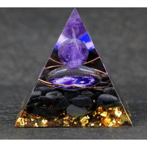 2021 Orgonite Pyramid Amethyst beads Sphere With round Taiji pattern Shimmer Spectrolite Stones Reiki Chakra Jewelry