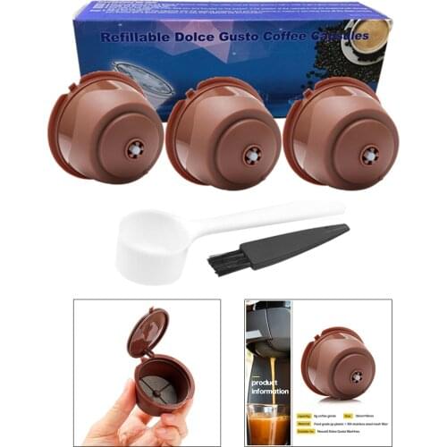 3pcs Reusable Coffee Capsule Filters Cup Holder Coffee Pod with Spoon Cleaning Brush Reusable Refillable Coffee Capsules Pods