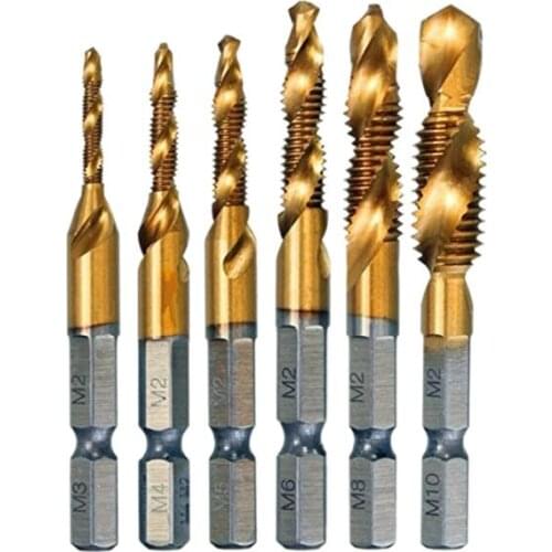 6PCS M3-M10 HSS 6542 M2 Titanium Coated Drill Bits Tap Bits 1/4" Hex Shank Thread Woodworking Tools M3 M4 M5 M6 M8 M10
