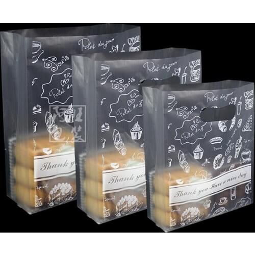 600pcs/lot Transparent Poly Bakery Bread Pack Shopping Pack Bag With Handle Toast Biscuit Cookie Gift Gusset Bags Wedding Party