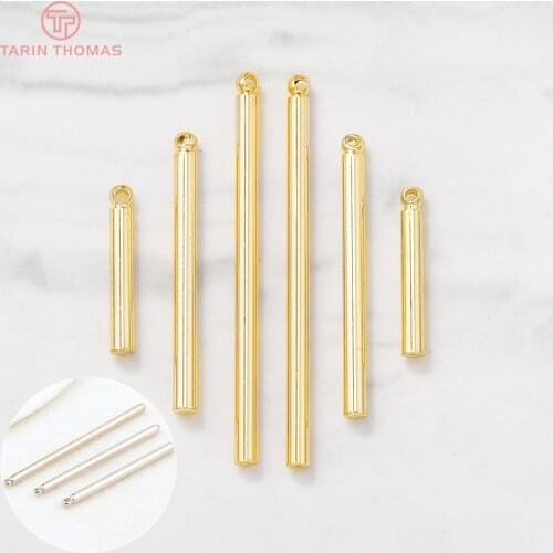 10PCS 15MM 25MM 35MM Thickness 2MM 24K Gold Color Plated Brass Round Rods Charms Pendants High Quality Diy Jewelry Accessories
