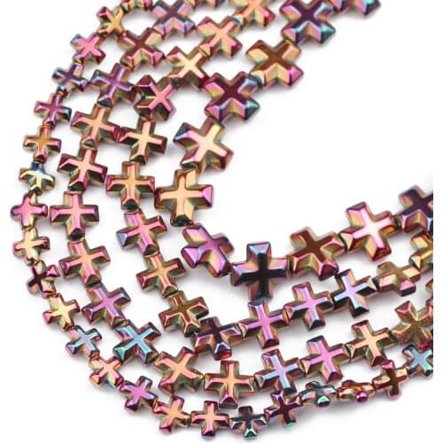 Cross Jesus Hematite Rose Red Natural Stone Spacer Loose Beads For Jewelry Making Diy Bracelets Necklace Accessories 6/8/10MM