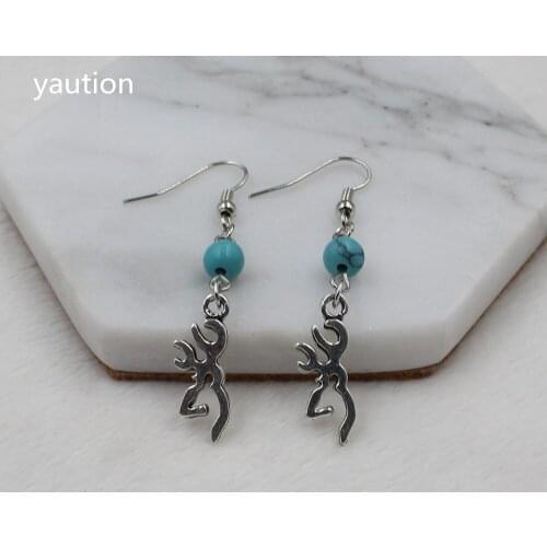 Elegant Vintage Small Antique Silver Cute Browning deer Earrings