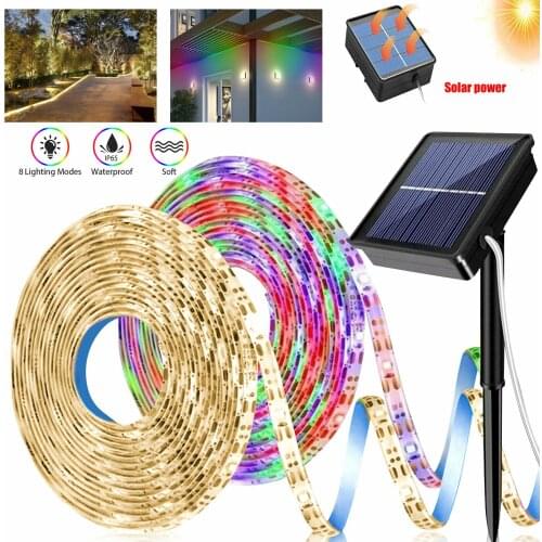 Solar LED Strip Light Flexible Tape Lamp Outdoor Garden Decor Lights 8 Modes Waterproof IP65 Flexible String Lights Tape Lamp