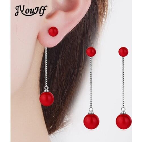 JYouHF Simple Long Chain Pearl Earrings Women Jewelry Korean Fashion Double Red Simulated Pearl Charm Hanging Drop Earrings Gift