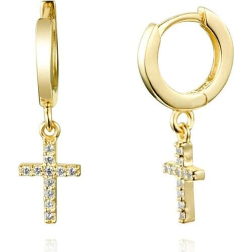 DAIWUJAN Classic 925 Sterling Silver Small Hoop Earrings For Women Silver/Gold Color Zircon Cross Round Earrings Fine Jewelry
