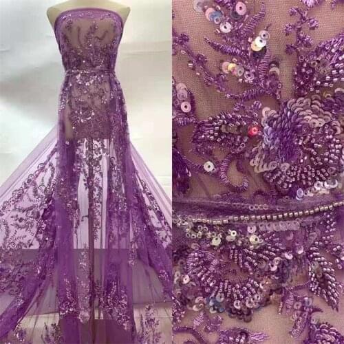 SJ Lace Beaded Sequins African Lace Fabric 2021 High Quality Embroidered French Net Lace Nigerian Tulle Fabric For Dress dp6-9