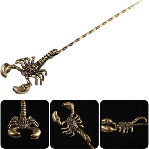 Retro Brass Cigar Pass Needle Portable Copper Scorpid Engraving Dredge Drilled Spiral Ventilation Needle Cigar Tool