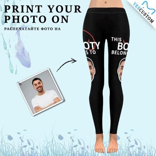 Custom Face Low Rise Leggings Plus Size Women Fitness Gym Personalized Funny Slogan Black Soft Seamless Yoga Long Tights Pants
