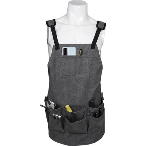 Multi-Pocket Thick Canvas Apron Multipurpose Adjustable Woodworking Storage Bag for Carpentering Gardening J2Y
