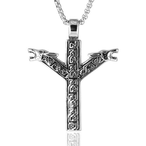 Men Punk 316L Stainless steel Norse Vikings Rune Wolf Heads pendant Necklace Tribal Animal Men Jewelry 24"