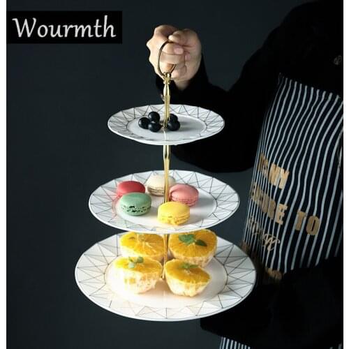 Nordic Three-Layer Disc And Plate Set6/8/10inch Snack Dessert Dish Luxury Gold Line Wedding Party Cake Plates Ceramic Fruit Tray