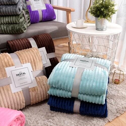 New Throw Blanket Very Soft Fluffy Striped Flannel Blankets for Bed Coral Fleece Bed Linen Sofa Cover Bedspread Sherpa Mink