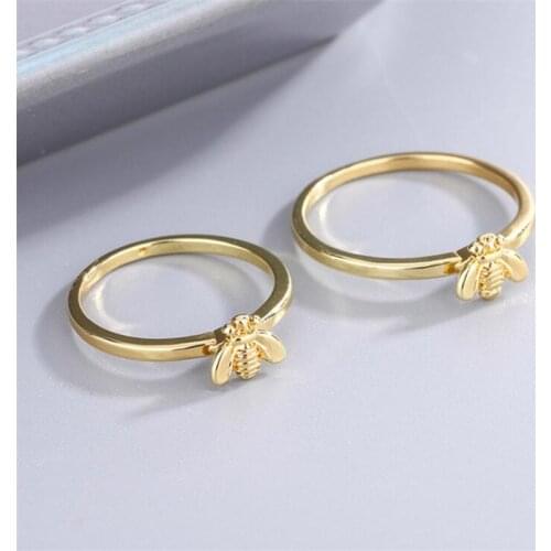 New Arrival Fashion Gold Bee 925 Sterling Silver Jewelry Sweet Cute Insect Shape Personality Exquisite Rings R001