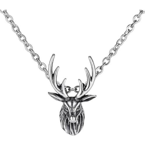 Stainless Steel Hip Hop Animal Deer Head Pendant Necklace Jewelry Gift For Him with Chain