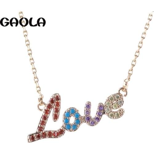 GAOLA Hot Love Pendant Necklace Rhinestone Letter Alphabet Gold Collars Trendy New Charms Necklaces For Women Girl GLD1353
