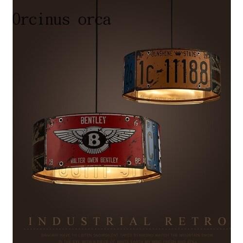 Nordic retro industrial wind creative license plate chandelier coffee bar iron Chandelier Postage free