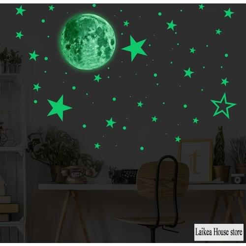 Star Luminous Moon 3D Wall Sticker For Kids Room Living Room Bedroom Decoration Home Decal Glow In The Dark Wall Stickers