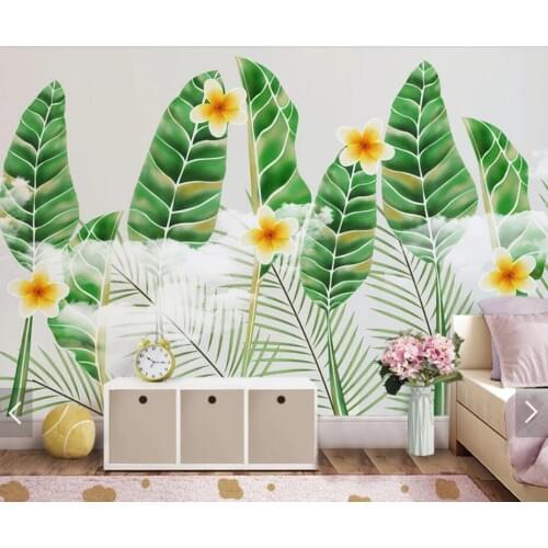 Tropical Leaves Flower Wallpaper Mural for Living Room Hand Painted Contact Paper Floral Murals Wall Paper 3d Customize